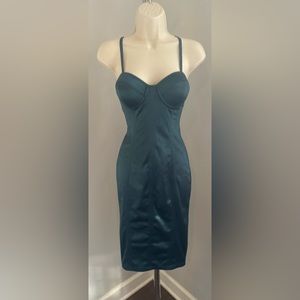 Akira Teal Green Satin Bustier Midi Dress S